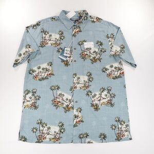 Campia Mens Big & Tall Short Sleeve‎ Palm Print Camp Shirt Light Blue Size 3XL